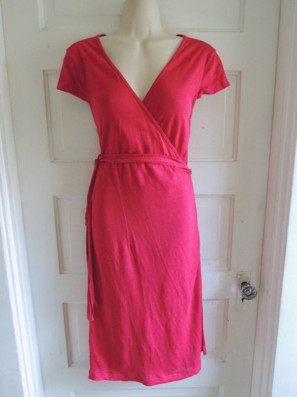 Lanius German Slow Fashion Red Organic Jersey Linen Wrap Dress 40 (M/8)